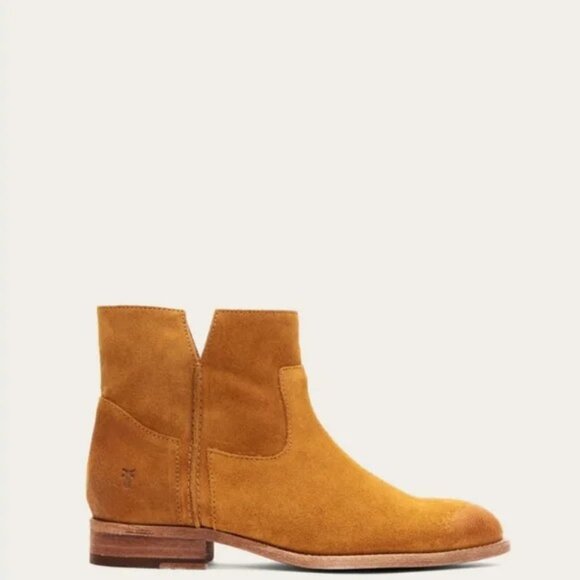 FRYE Melissa Slouch Notched Suede Mustard Yellow Pull On Ankle Boots 7B - Picture 1 of 9